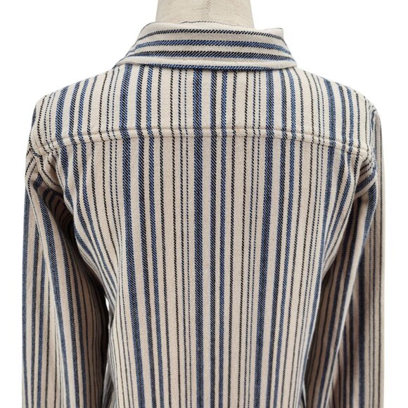 Ba&Sh Womens 0 Top Flannel Striped Button Down Shirt Ivory Blue Black Marius - Picture 5 of 13